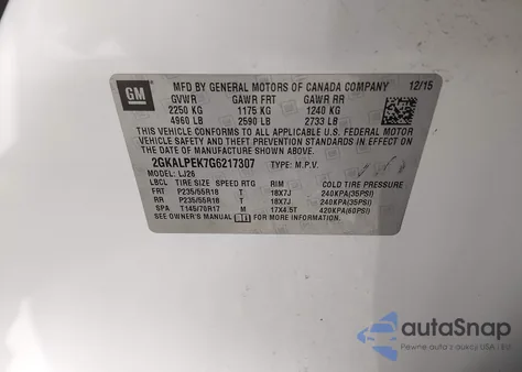 2016 GMC Terrain Slt z USA, uszkodzony, nr VIN 2GKALPEK7G6217307